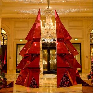 Lussuoso Orso Natalizio in Acrilico di Grandi Dimensioni, Scultura Animale Geometrica Rossa, Esposizione per Interni ed Esterni per Piazze Commerciali - Product Image 5