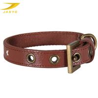 Collier pour chien en cuir véritable JANYO, motif étoile vintage, boucle en métal bronze antique, anneau en D, rembourrage doux