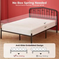 Cadre de lit Queen Size en métal, cadre de lit Queen Size robuste de 14 pouces avec tête de lit et rangement sous le lit de 12.5 pouces, coin rond sûr