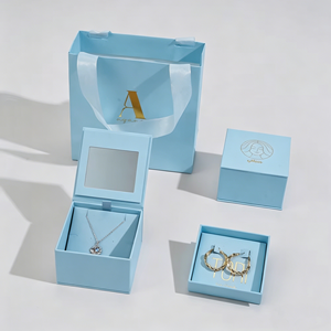 Customized Luxe Discreet Jewelry Gift Packaging Sets Navy Blue <b>Box</b> With Mirror And <b>Matching</b> Tote <b>Box</b> - Product Image 3