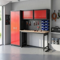 Banc de travail modulaire robuste en acier laminé à froid pour garage/atelier, avec panneau arrière perforé et armoires murales, revêtement poudré OBM, KD plat