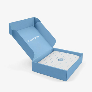 Cajas de embalaje <span class=keywords><strong>PR</strong></span> de envío de cartón corrugado de color azul con logotipo personalizado al por mayor para ropa de sombrero de vestir - Product Image 5