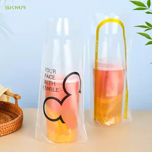 Disposable Clear Plastic Packaging Handle Bubble Tea Bags Double Cup Transparent Coffee Beverage Take Out Packaging Bag