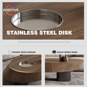 Tavolino da Caffè Ovale Vintage Stile Wabi-Sabi per Soggiorno, Design Artistico in Impiallacciatura di <span class=keywords><strong>Noce</strong></span> BN-2486 - Product Image 3