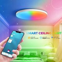 Plafonnier intelligent Matter pour TV, compatible HomeKit Google Alexa, LED RGBCW à intensité variable 24W 32W, contrôle vocal direct et télécommande via application