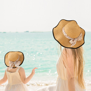 Q20112 Mom & Me Summer Bohemian <span class=keywords><strong>Bali</strong></span> Panamá Style Fedora Straw Beach Sun Hat Wide Brim Matching FAMILY Hats - Product Image 2
