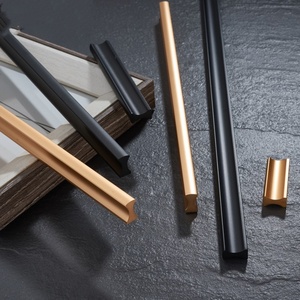 Aluminum Alloy Solid <b>Black</b> and Gold Nordic Minimalist Kitchen Bedroom Cabinet Wardrobe Drawer Pull Handle Durable - Product Image 1