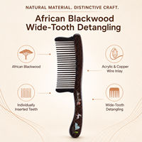 Peigne démêlant à dents larges en bois de cajou africain avec manche en acrylique et incrustation de fil de cuivre, fournisseur OEM en gros