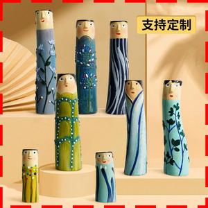 Vases en céramique de style bohème avec visages, 2 pièces, pour salon, décoration de la maison, cadeau de saint-valentin, motif végétal, forme irrégulière - Product Image 5