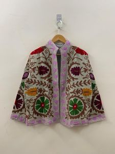 Handmade Suzani Embroidery <b>Velvet</b> Bomber Jacket Breathable Thick Cotton Lining Vintage Boho Winter <b>Coat</b> Unisex - Product Image 1