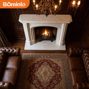 Caminetto Classico <span class=keywords><strong>in</strong></span> Marmo Bianco con Apertura ad Arco <span class=keywords><strong>e</strong></span> Focolare Rivestito <span class=keywords><strong>in</strong></span> <span class=keywords><strong>Mattoni</strong></span>, Design per Studio, Biblioteca, Soggiorno Formale, Villa - Product Image 5