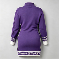 Robe moulante en tricot pour femmes grande taille, en fil doux filé sur mesure, col roulé haut, broderie, style sororité