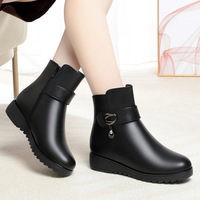 Sepatu bot kulit asli desain baru musim dingin untuk wanita, sepatu bot tumit tebal antiselip musim gugur