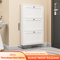 Meuble à chaussures moderne en métal blanc ultra-fin à 3 tiroirs - Rangement étroit pour petits espaces de vie et halls d'entrée