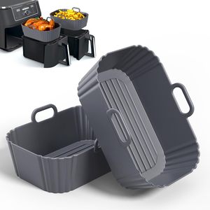 Lot de 2 doublures en silicone pour friteuse à air, avec logo et couleur personnalisés, antiadhésives, rectangulaires, pour panier de friteuse à air double et plateau de cuisson - Product Image 1