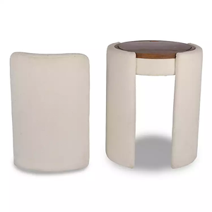 Silla de tocador tapizada y silla redonda abatible con espejo, juego de tocador con espejo plegable y taburete para apartamentos pequeños - Product Image 6