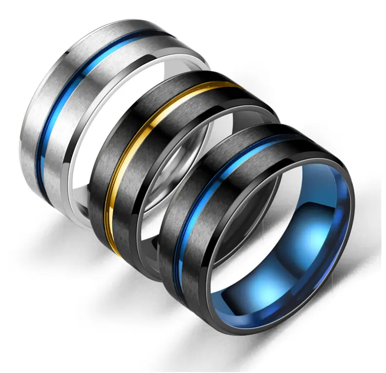 2022 New Custom Trendy Black Couple Titanium Steel Mens Dainty Ring Cheap Stainless Steel Men Gents Luxury Jewelry Ring Set