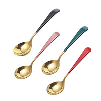 Cuillère à soupe, café et dessert pour enfants Q304, grande, créative, style nordique, en métal poli à contraste de couleurs, avec base en forme de roue