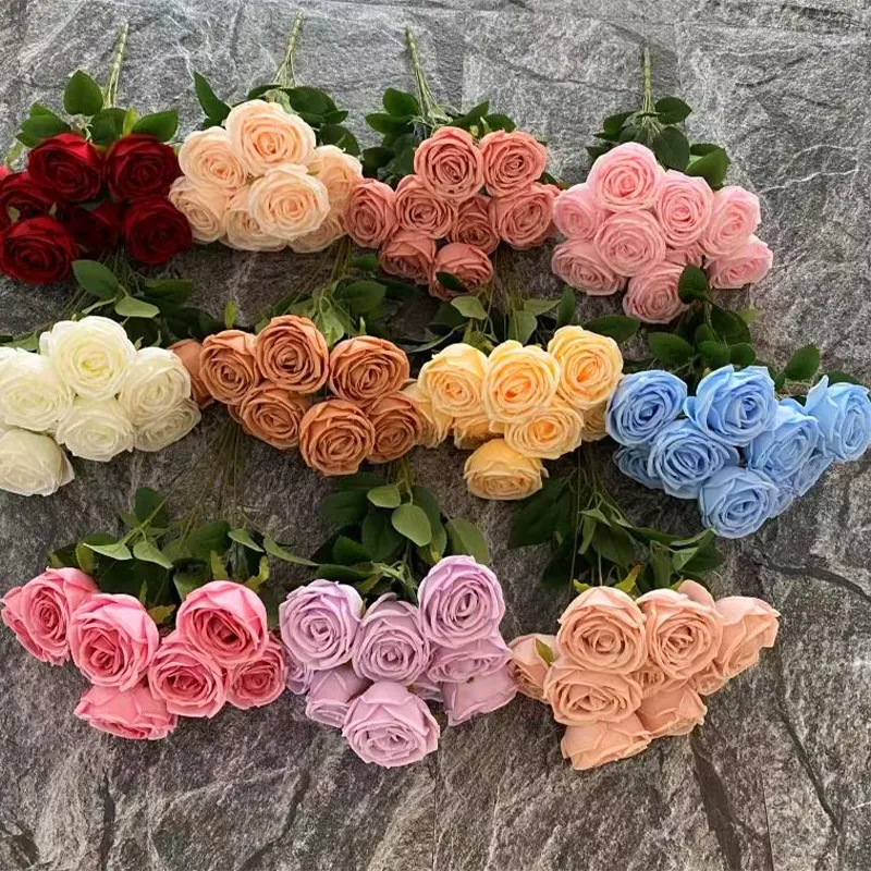 Ramo de rosas artificiales de 9 cabezas para fiesta de boda, ramo de rosas blancas y rojas para decoración de boda