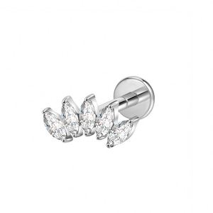 Prix d'usine Bijoux de mode pour femmes en Titane ASTM F136, Piercing corporel motif fleurs, Labret à dos plat, Boucle d'oreille en Zircon pour lobe - Product Image 4