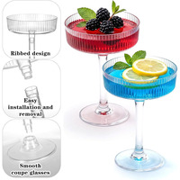 Verres à Martini jetables en plastique 5 oz, style vintage côtelé, pour cocktails, desserts et parfaits, idéaux pour les mariages et les fêtes