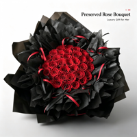 Bouquet de grandes roses rouges préservées OEM, emballage noir, roses éternelles nouées à la main pour la Saint-Valentin, anniversaire, souvenir, vente en gros
