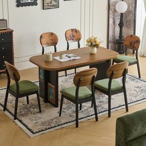 Juego de mesa y sillas de comedor de madera maciza de estilo europeo retro, rectangular, para sala de estar y comedor - Product Image 4