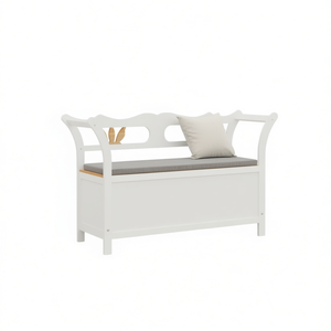 Banc de rangement en bois de sapin massif blanc 42,1 x 17,7 x 29,7 pouces, meubles de salon, design scandinave moderne - Product Image 1