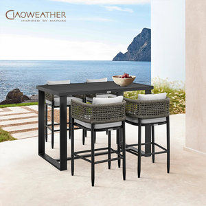Modern Style Outdoor Aluminum Bar Table and High Chairs Set Patio Dining <strong>Stools</strong> <strong>for</strong> <strong>Garden</strong> Entry or Courtyard - Product Image 1