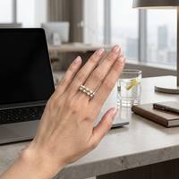 Bague de luxe élégante en or massif 18 carats, prête à offrir, avec double rangée de perles blanches naturelles et bande élastique, pour unisexe, usage quotidien, anniversaire