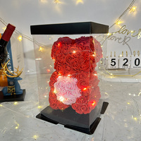 25cm Arrivée Ours Rose Éternelle avec Boîte Cadeau Saint Valentin Cadeau Fait à la Main PE Rose Fleur Ours en Peluche Rouge Rose Blanc Cadeau