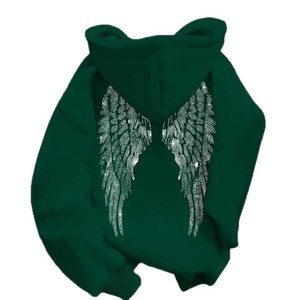 Sweat-shirt à capuche imprimé ailes, coupe ample, pull décontracté, mode féminine, style Europe Amérique, SMLXLXXLXXXL4XL5XL - Product Image 5
