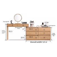 Table de maquillage et de coiffure en chêne massif de style nordique avec armoire de rangement intégrée et fonctions télescopiques pour chambre à coucher