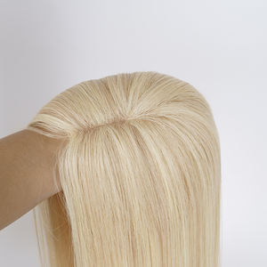 พร้อมส่งท็อปเปอร์ผมแท้สีบลอนด์แพลตตินั่มแบบยุโรป  ฐานโมโน 5x5  พร้อมเคลือบ PU  ท็อปเปอร์ผมโมโนสีบลอนด์สำหรับผู้หญิง - Product Image 5