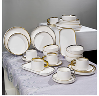 Service de table en porcelaine écologique de conception européenne avec incrustations dorées, compatible micro-ondes et lave-vaisselle, vaisselle de table pour la maison