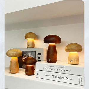Lámpara de seta de madera pequeña LED inalámbrica <span class=keywords><strong>para</strong></span> mesita de noche, lámpara de seta con batería regulable portátil <span class=keywords><strong>para</strong></span> mesita de noche de dormitorio - Product Image 1
