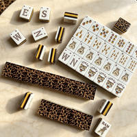 Set Mahjong Amerika Motif Leopard Mewah 160Pcs Ubin Mahjong Akrilik Kustom Pola Bunga Panther Berlapis Emas