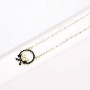 CM perhiasan grosir <span class=keywords><strong>14k</strong></span> liontin kalung emas hadiah laminado oro untuk wanita rantai kerah zircon hitam negra cinta liontin kucing - Product Image 3