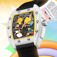 C967 Hommes creux en relief personnalité tendance amusant enfantin vin baril montre mécanique automatique