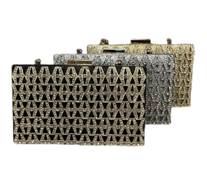 Pochette de soirée dorée en strass pour femme, sac à main géométrique à cadre métallique avec poignée, sac de soirée pour bal de promo 20x12cm - Product Image 4