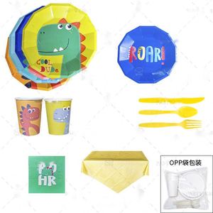 Ensemble d'assiettes en papier jetables pour enfants, style dinosaures, pour la décoration d'anniversaire, fournitures de fête, vaisselle - Product Image 1