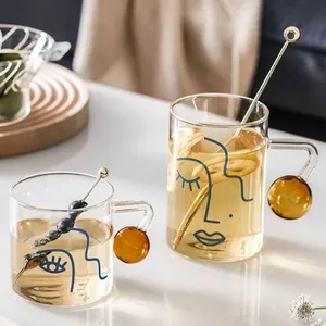 Taza de helado de café transparente, vaso de cristal de agua con mango, decoración portátil, para zumo, postre, a la moda, para desayuno