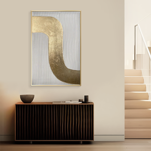 Peinture à l'huile géométrique texturée abstraite minimaliste dorée sur blanc, peinture à l'huile faite à <span class=keywords><strong>la</strong></span> main, art mural moderne, vente en gros - Product Image 4