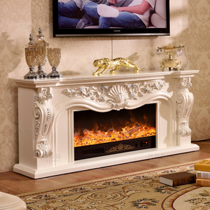 <span class=keywords><strong>Console</strong></span> de chauffage intérieure autoportante de style français en bois massif sculpté à la main avec foyer électrique et flamme LED réaliste - Product Image 2