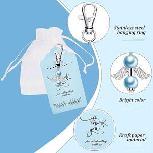 Private Label Angel Keychain <b>Sets</b> Bulk Pearl Guardian Angel Charm Organza Bag Custom Tag for Baby <b>Shower</b> Wedding Baptism Favor - Product Image 2