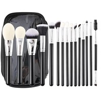 Ensemble de 15 pinceaux de maquillage professionnels de luxe en poils naturels/synthétiques, étiquette privée personnalisée, pinceaux de maquillage noirs pour les yeux