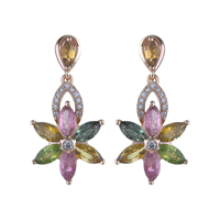 Boucles d'oreilles pendantes en argent sterling 925 plaqué or rose avec tourmaline naturelle taille marquise en forme de fleur, vente en gros d'usine, cadeau pour femme