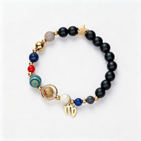 Handgefertigtes 12 Sternzeichen Naturstein-Armband Mattschwarzer Onyx Lapislazuli Perlen Horoskop Astrologie Schmuck für Männer Frauen
