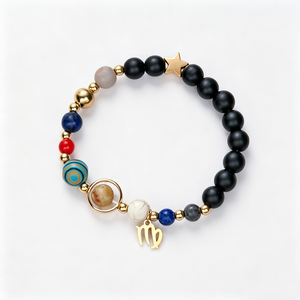 Bracelet artisanal en pierres naturelles des 12 signes <span class=keywords><strong>du</strong></span> zodiaque, onyx noir mat, lapis-lazuli, perles, <span class=keywords><strong>horoscope</strong></span>, astrologie, bijoux pour <span class=keywords><strong>homme</strong></span> et femme - Product Image 5