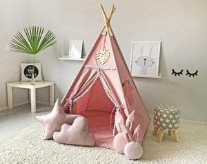 Tente conique pour enfants avec pompons blancs - Tente conique de jeu d'intérieur, <span class=keywords><strong>Tipi</strong></span> indien <span class=keywords><strong>rose</strong></span> - Product Image 3